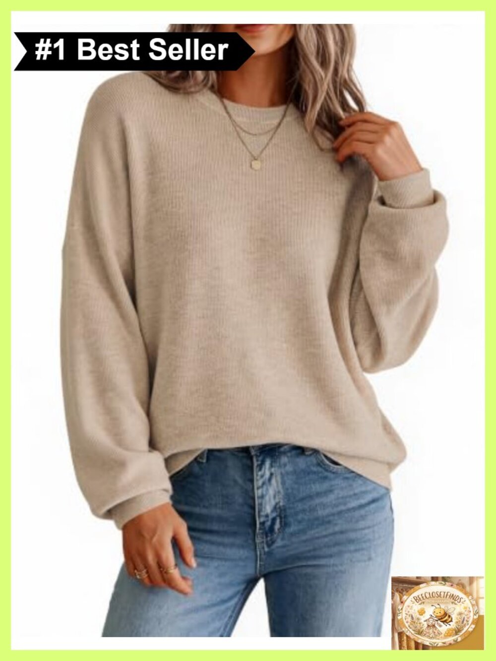 Oversized Crewneck Long Sleeve Pullover Sweater Ribbed Knit Fall Winter